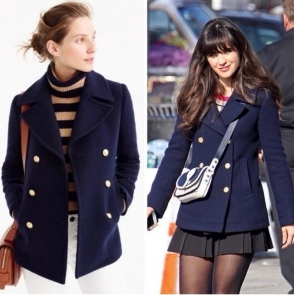 J. Crew Navy Double-Breasted Peacoat with Gold Buttons